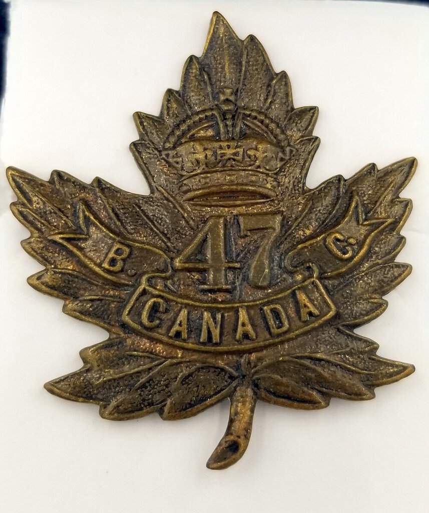 WW1 Canadian Military Cap Badge 47th regiment (JL) war memorabilia