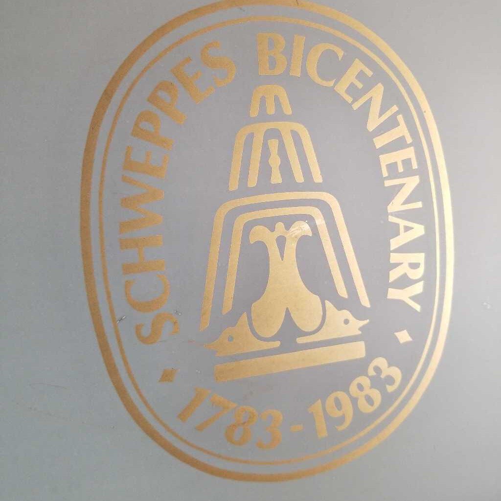 Schweppes Bicentenary Glass and Wood tray (JAS)