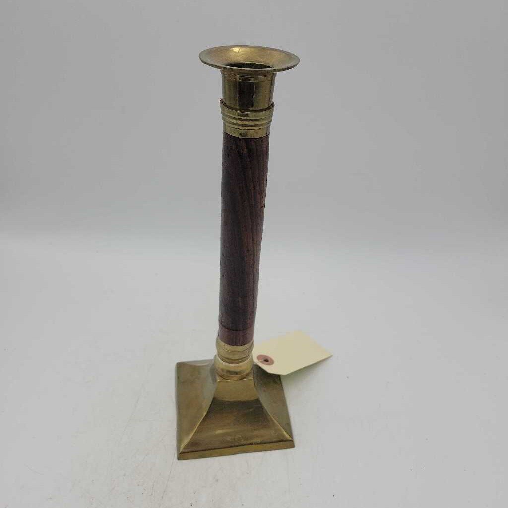 WDV 521 Wood and Brass Candle Holder {K}