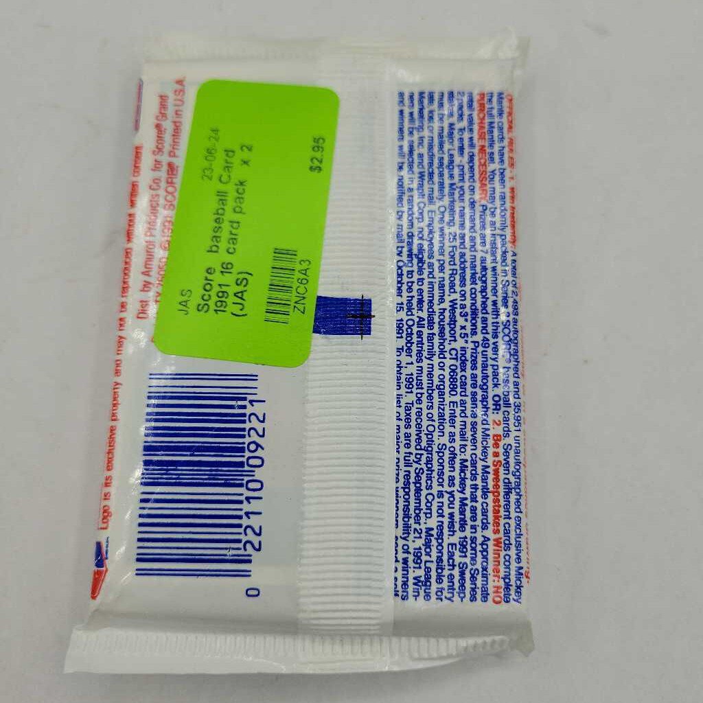 Score baseball Card 1991 Series 2 16 card pack x 2 (JAS)