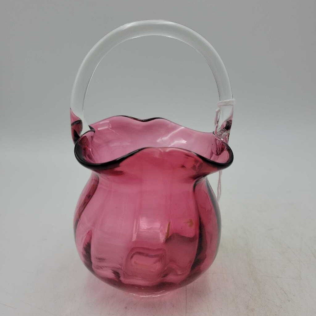 Cranberry Glass Handled Vase/Basket S2085 (SC)
