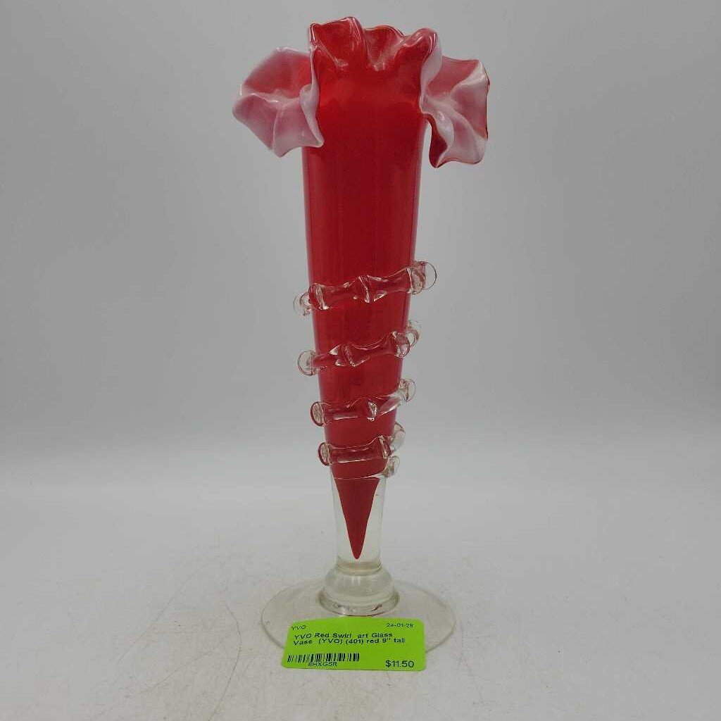 Red Swirl art Glass Vase (YVO) (401)