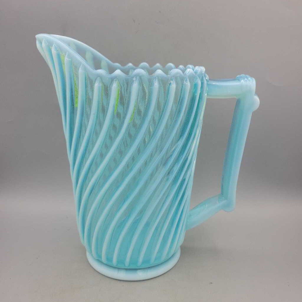 Beauty swirl 1889 glass pitcher green blue