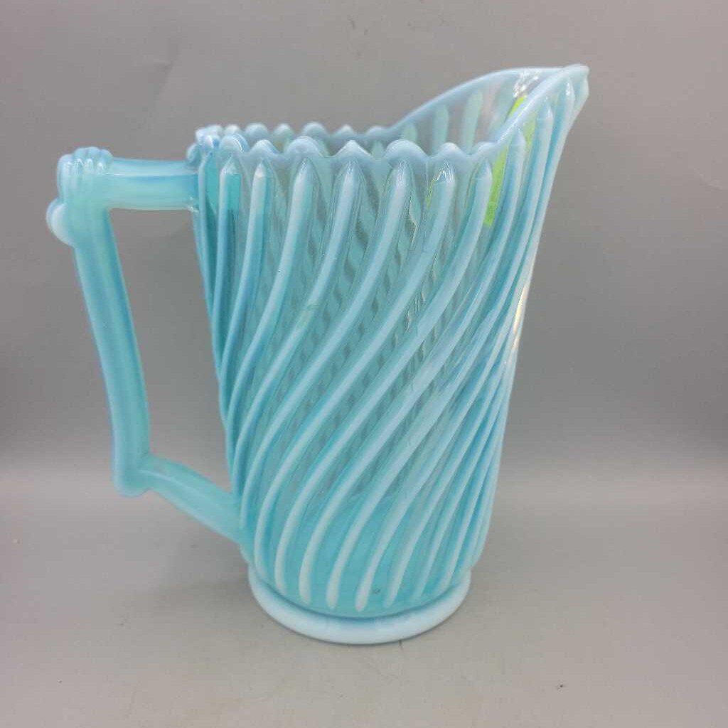Beauty swirl 1889 glass pitcher green blue