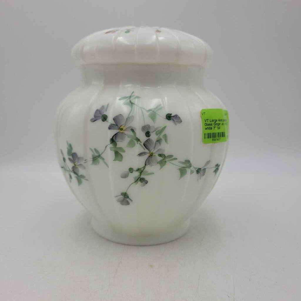 Large Hand painted Milk Glass Ginger Jar - #9078 (VT)