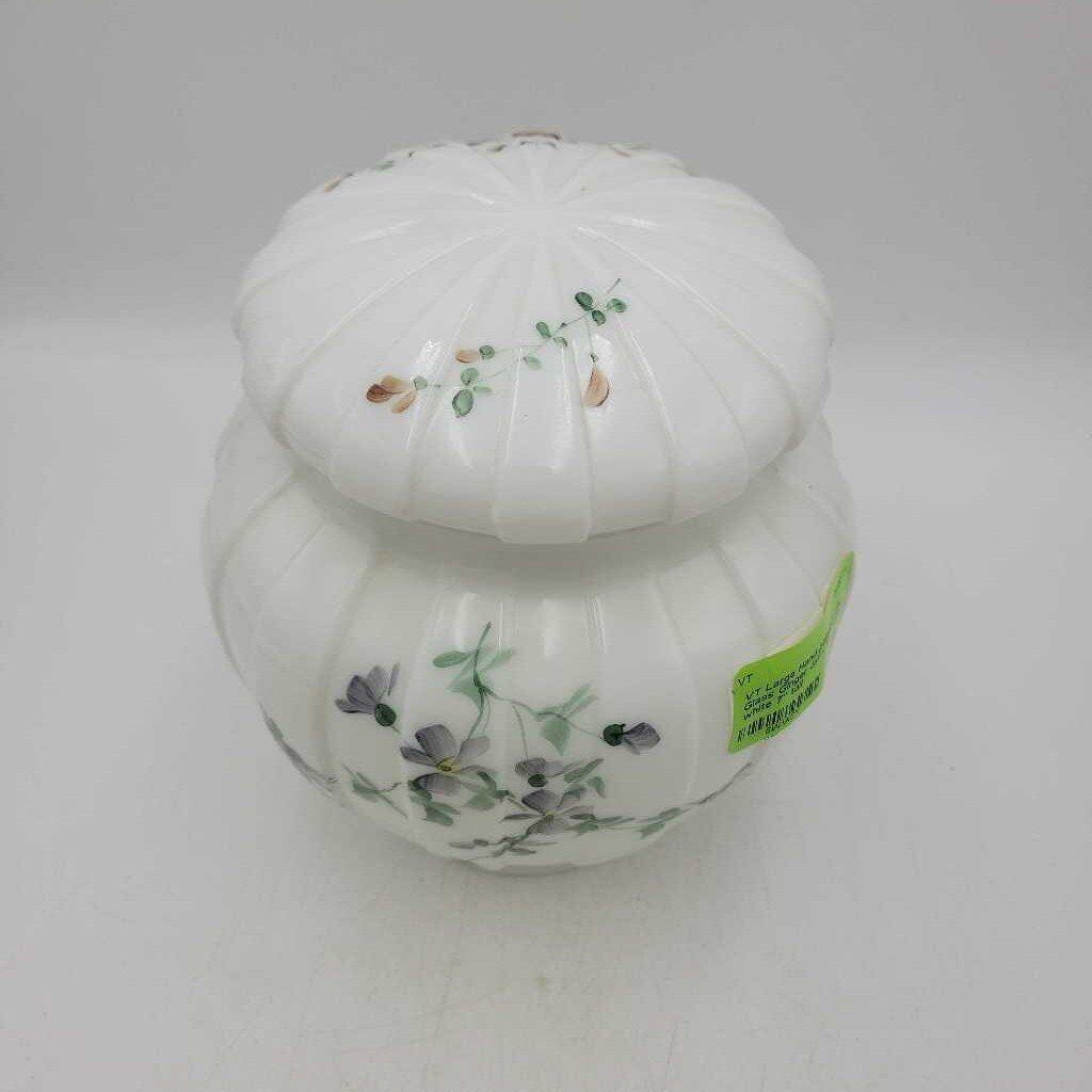 Large Hand painted Milk Glass Ginger Jar - #9078 (VT)