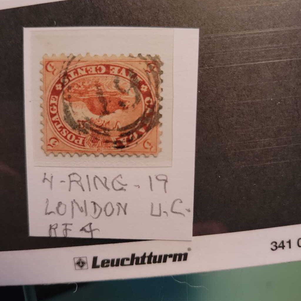 Beaver 5C Canadian Stamp " London U.C." (Jef) Scott #15 4 ring 19