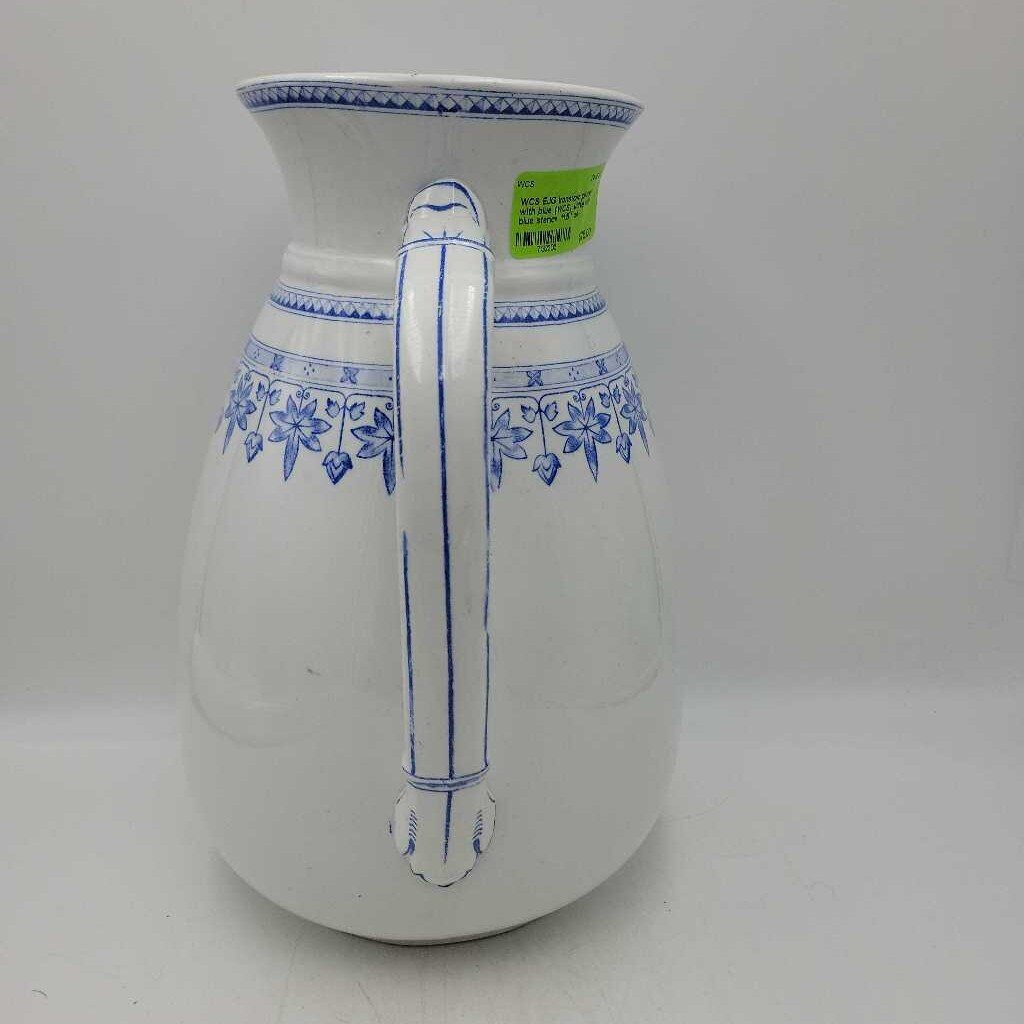 EJG ironstone pitcher with blue (WCS)