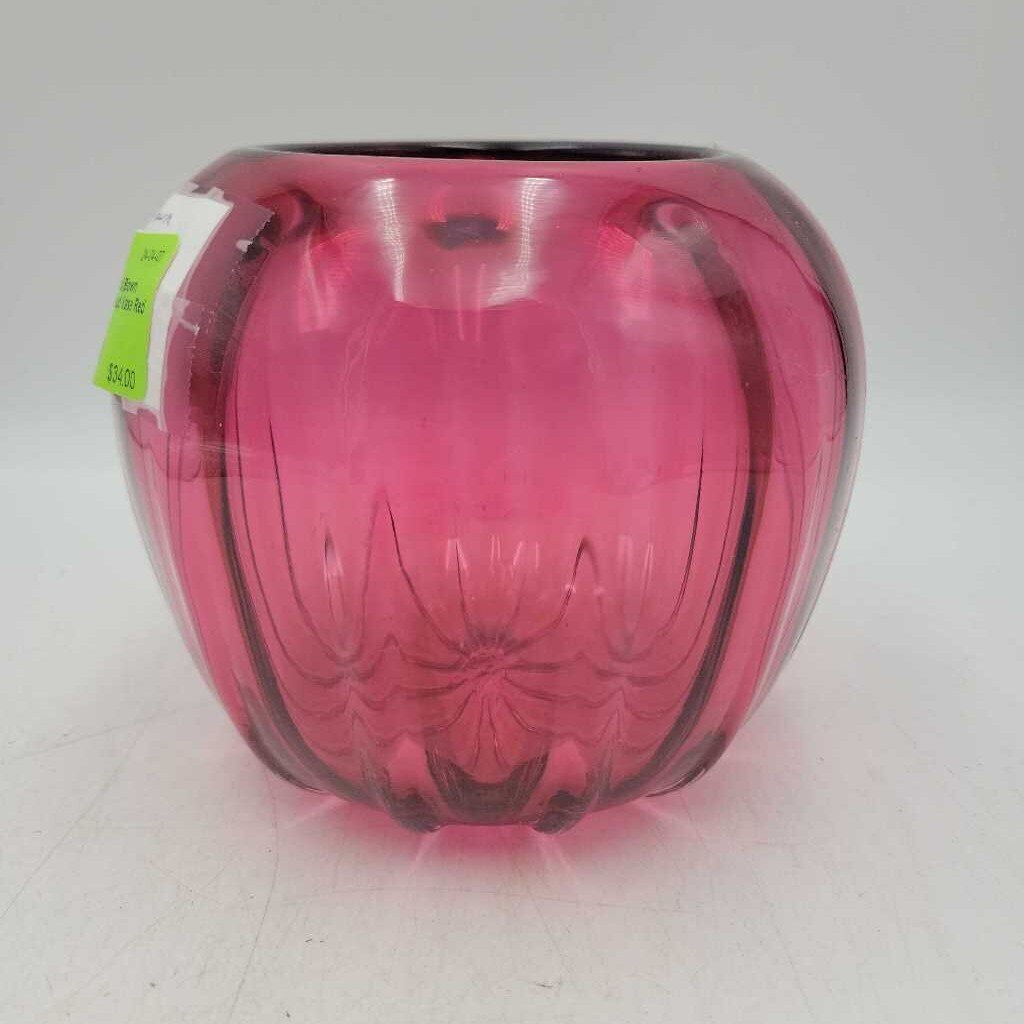 JL Vintage Hand Blown Cranberry Glass Bud Vase