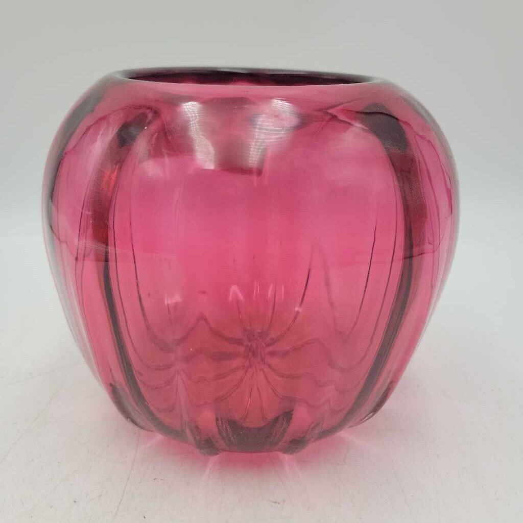 JL Vintage Hand Blown Cranberry Glass Bud Vase