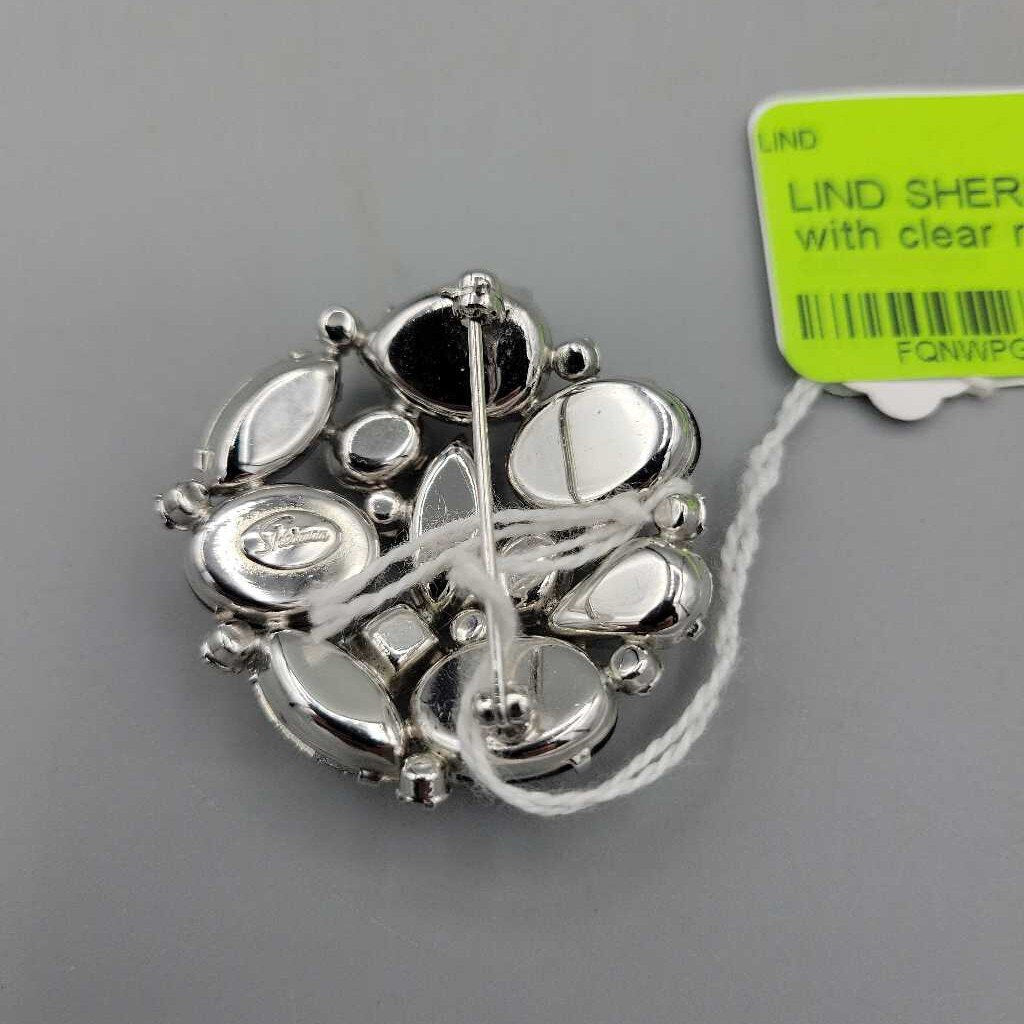 Sherman, brooch with clear rhinestone and green cabachons (LIND) P1742