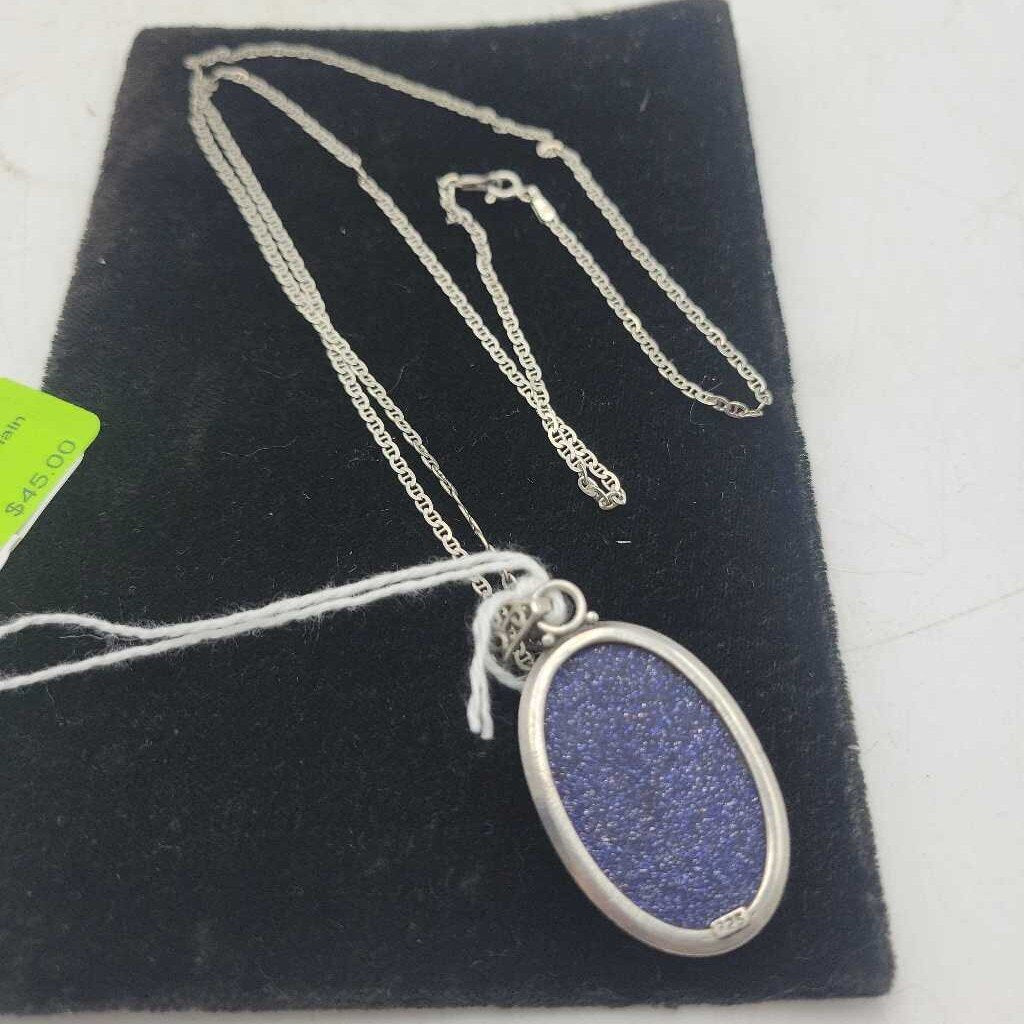 Sterling Necklace, blue sparkly stone (LIND)