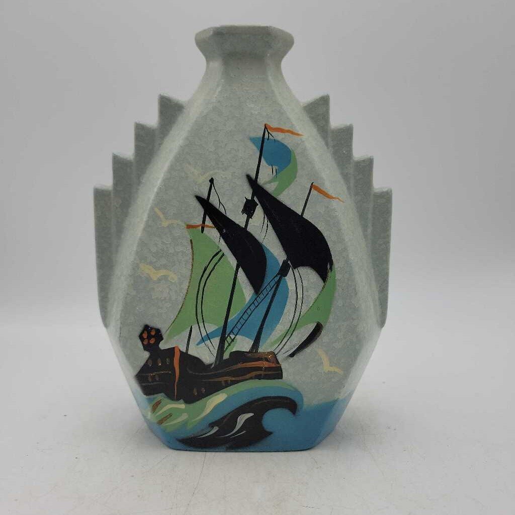 Hand Painted Schooner Scene Art Deco (SBG)