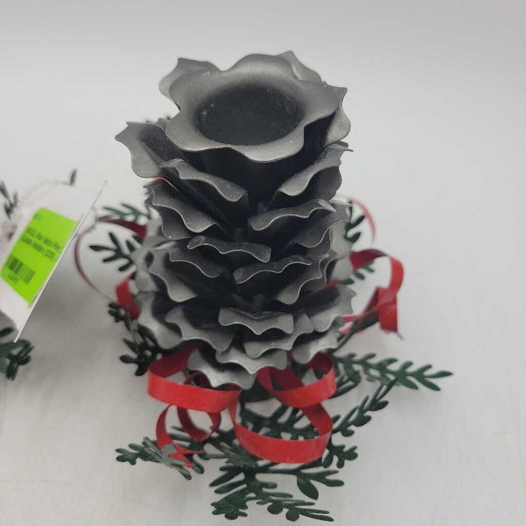 Pair Metal Pine Cone Candle Holders (0218)