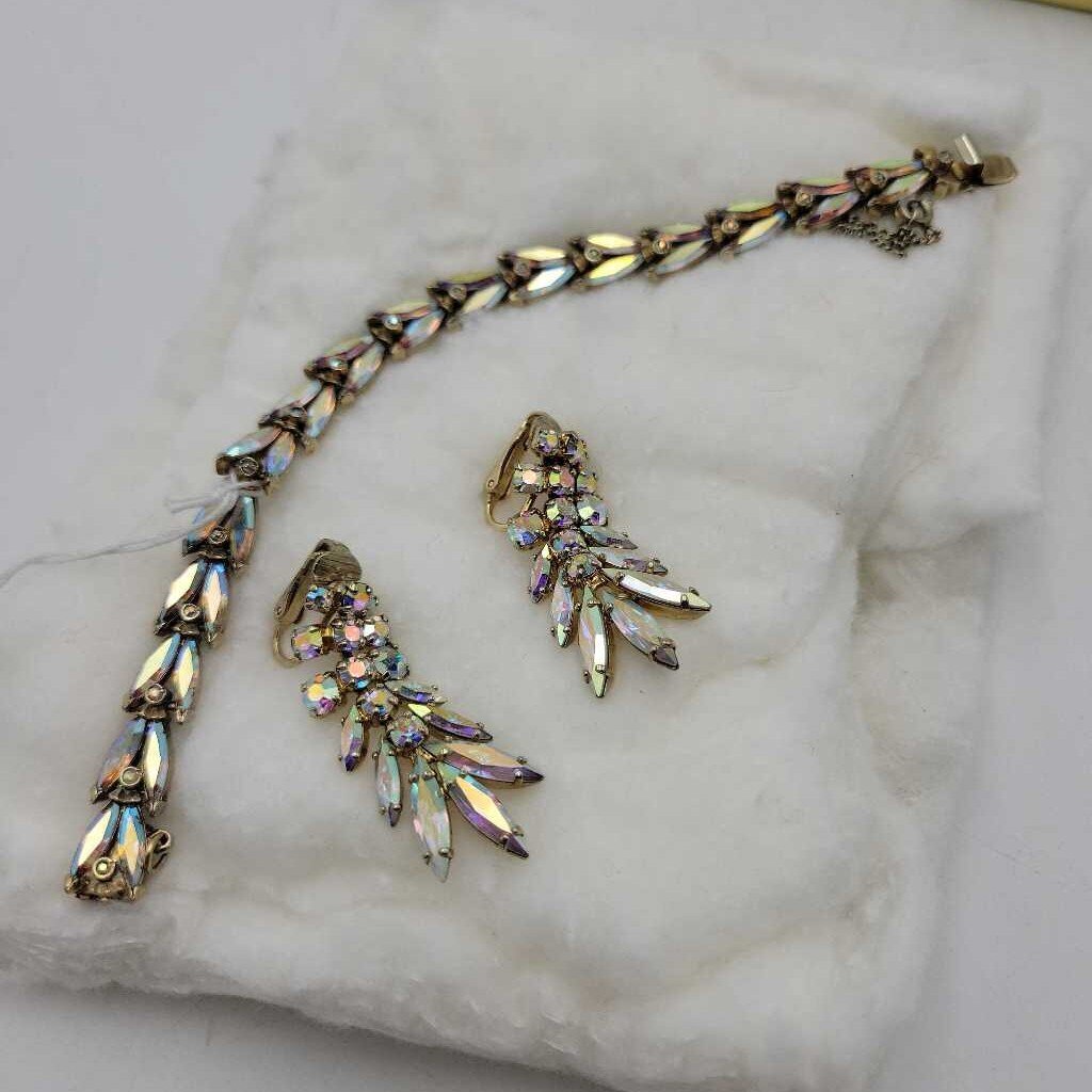 Sherman AB Rhinestone Bracelet & Earrings Set - #11078