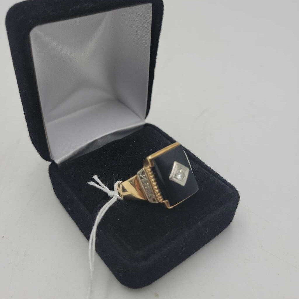 Vintage 10k Onyx & Diamond Ring, size 11 - #11190 (VT)