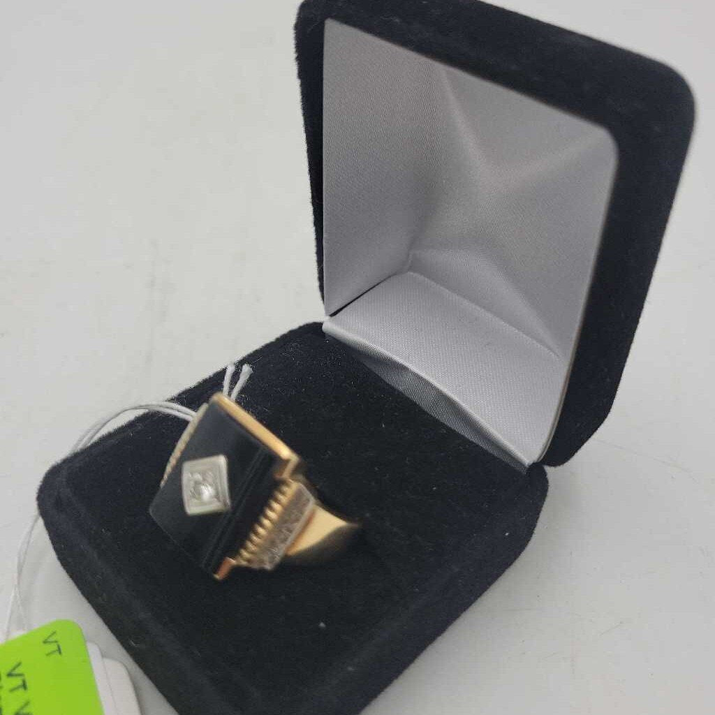Vintage 10k Onyx & Diamond Ring, size 11 - #11190 (VT)