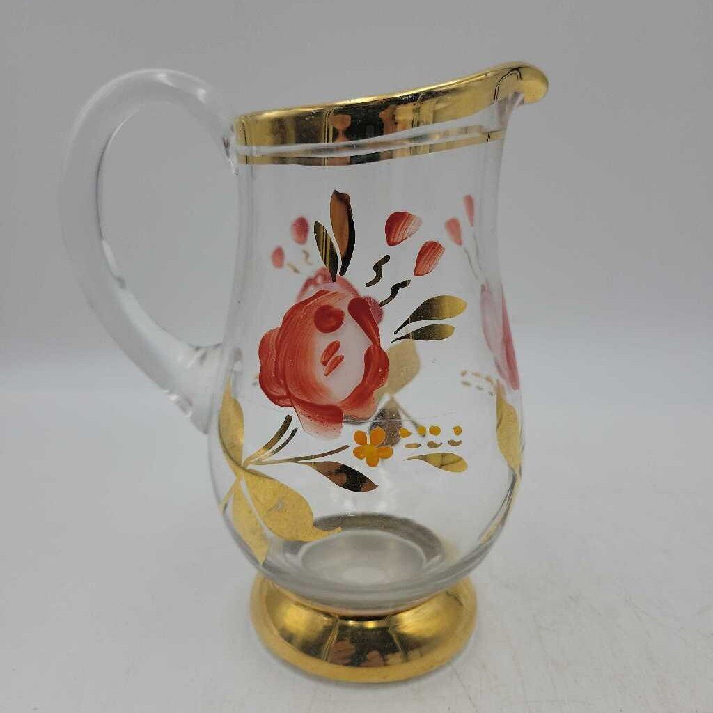 Hand painted Heavy Gold Gilded Glass creamer/mini pitcher (BG)