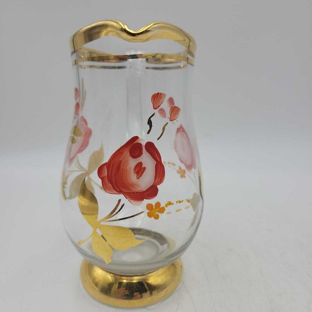 Hand painted Heavy Gold Gilded Glass creamer/mini pitcher (BG)