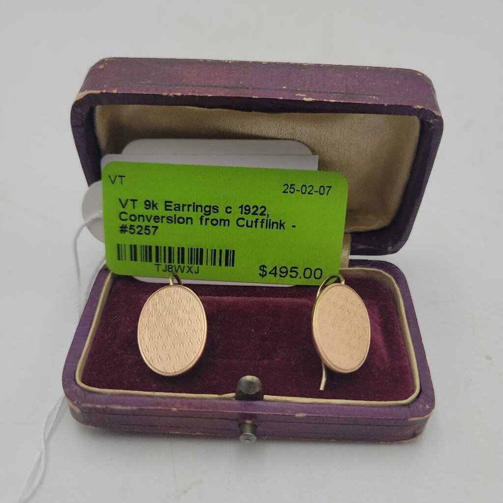 9k Earrings c 1922, Conversion from Cufflink - #5257