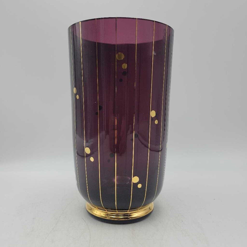 Vase 8" High Purple W/Gold Stripes (SLP)