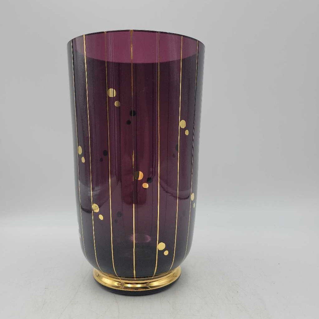Vase 8" High Purple W/Gold Stripes (SLP)