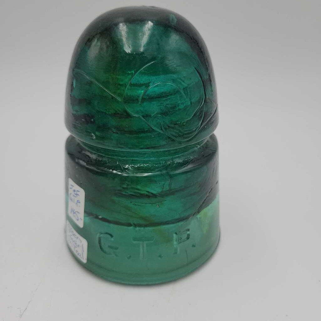 Wire Glass Insulator G T P Green Swirl in teal (JEF) Rare
