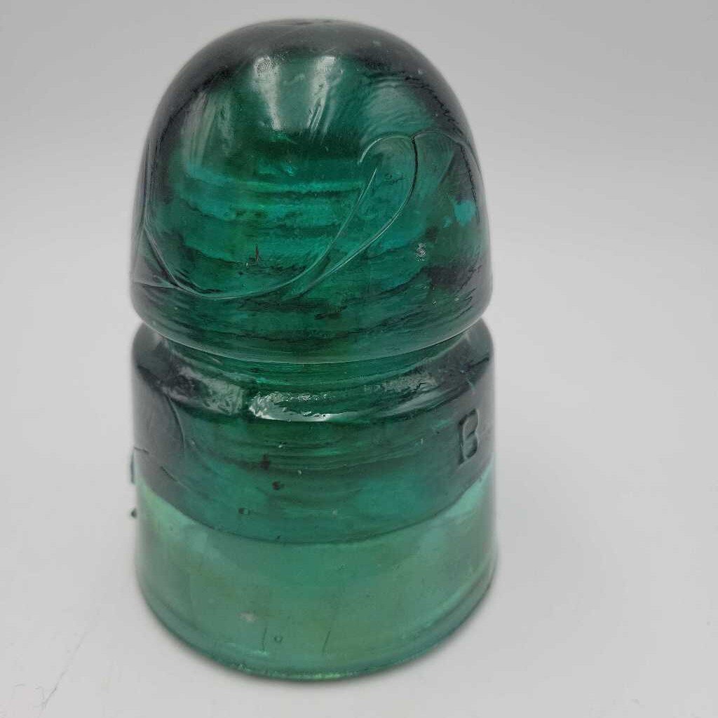 Wire Glass Insulator G T P Green Swirl in teal (JEF) Rare