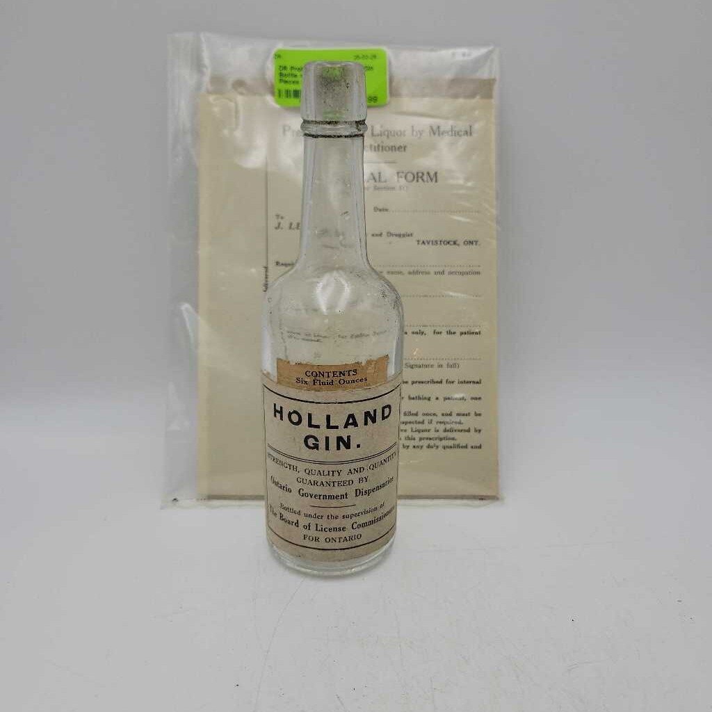 Prohibition Era Holland Gin Bottle with Prescription 2 Pieces (DR)