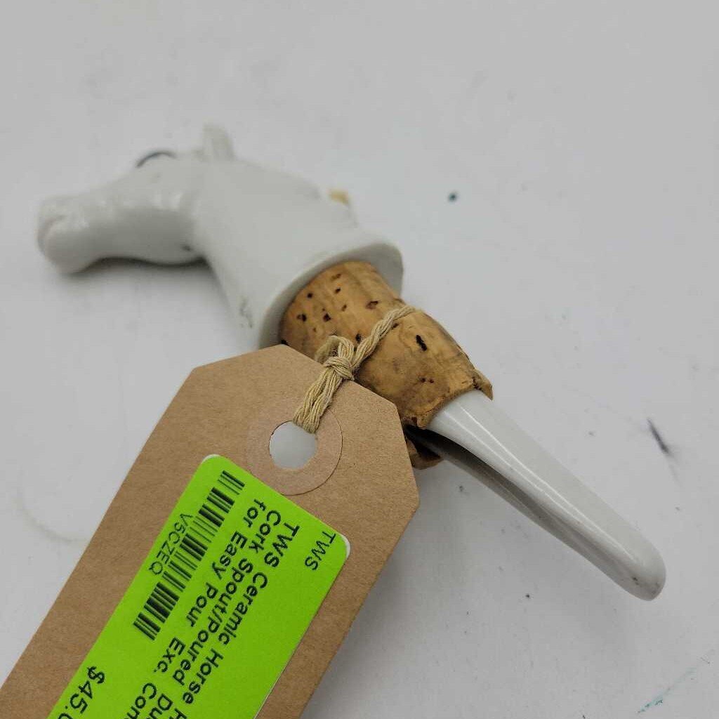 Ceramic Horse Head Cork Spout/Poured Dual Holes for Easy Pour Exc. Cond. (TWS)