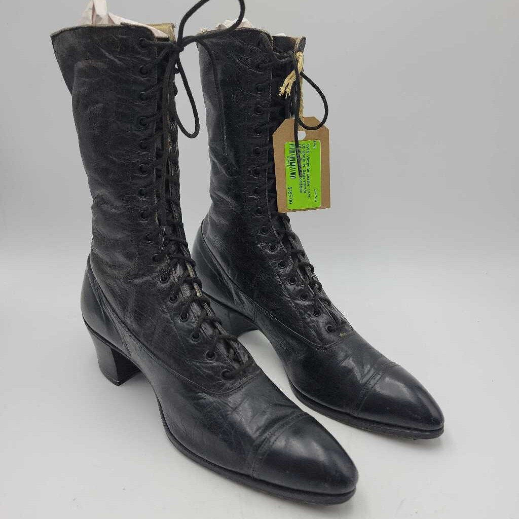 Victorian Leather Lace-Up Boots w. Satin Interior (Pair) Beautiful Condition Overall (TWS)