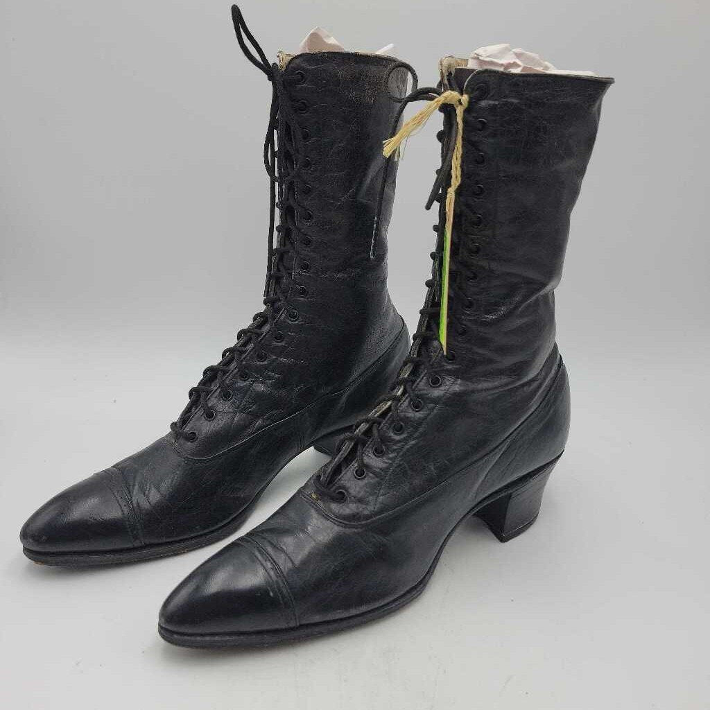 Victorian Leather Lace-Up Boots w. Satin Interior (Pair) Beautiful Condition Overall (TWS)