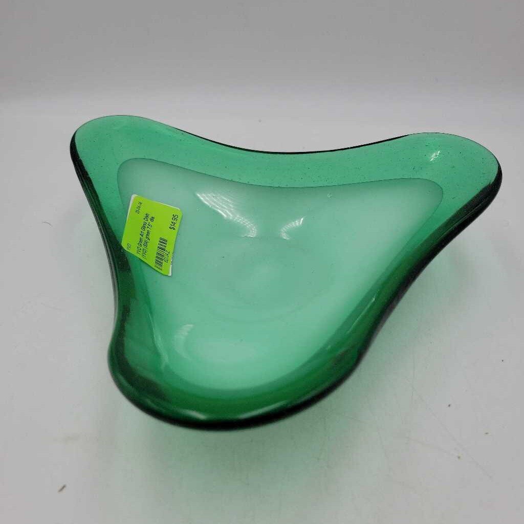 Green Art Glass Dish (YVO) (504)