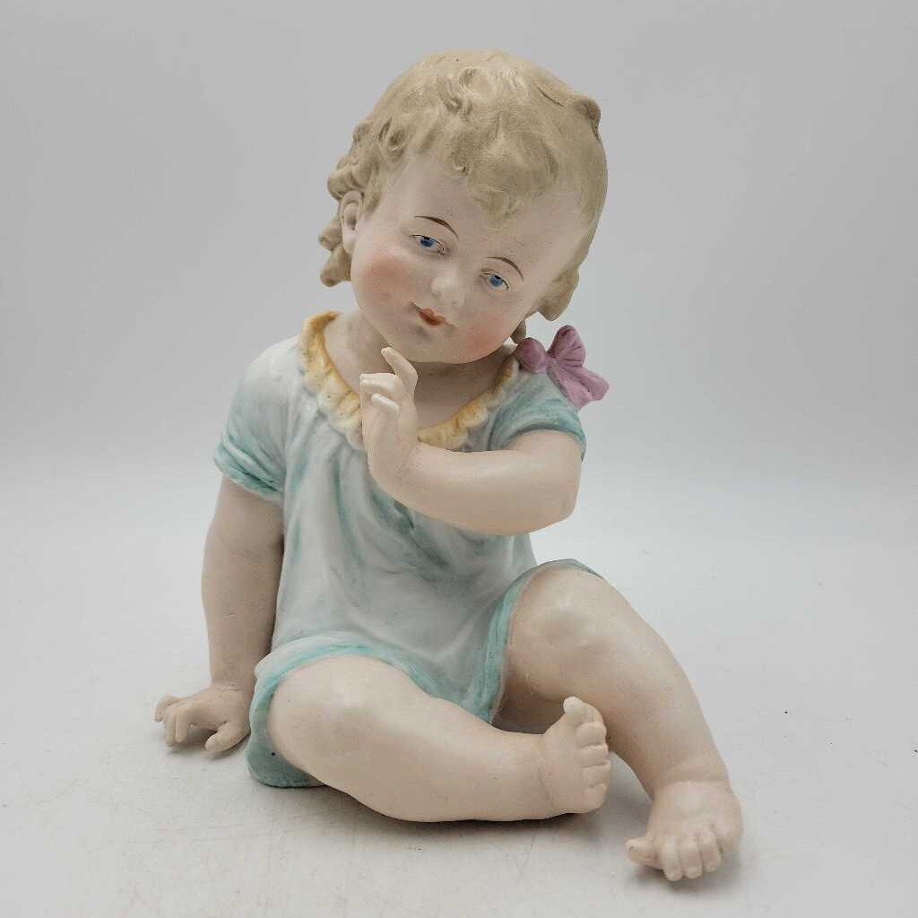 German Bisque Seated Girl in Dress Delicate Features Stamped 2143