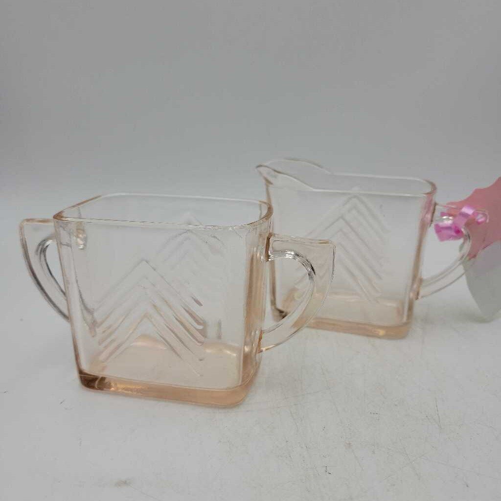 Chevon Pattern Depression glass Cream and sugar (TRE)
