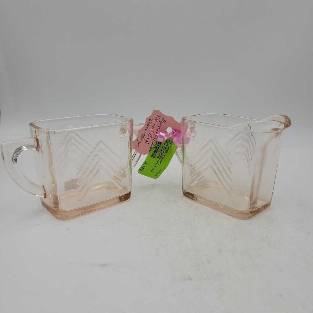 Chevon Pattern Depression glass Cream and sugar (TRE)
