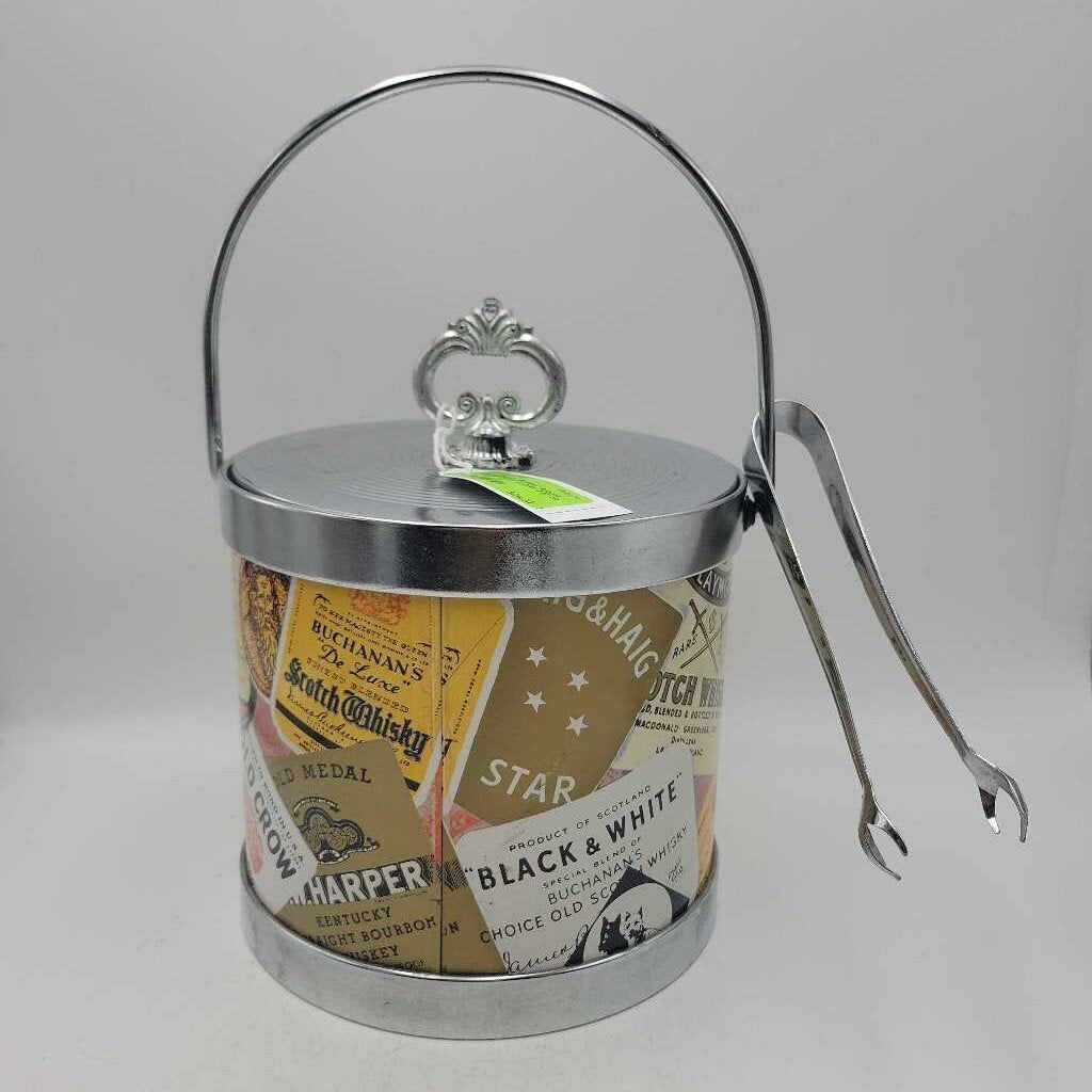 MCM Ice Bucket -Liquor labels w/ tongs (LOR)