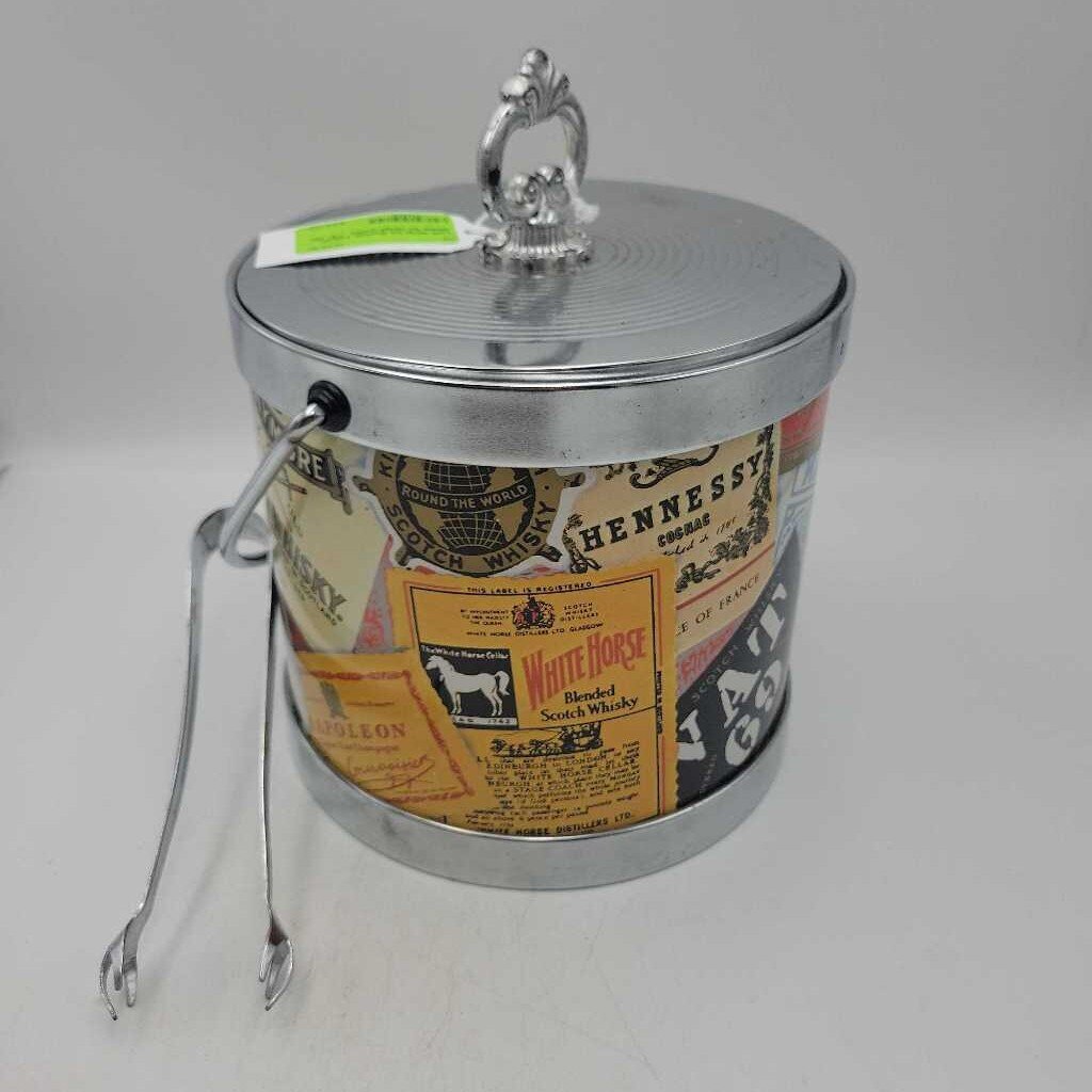 MCM Ice Bucket -Liquor labels w/ tongs (LOR)