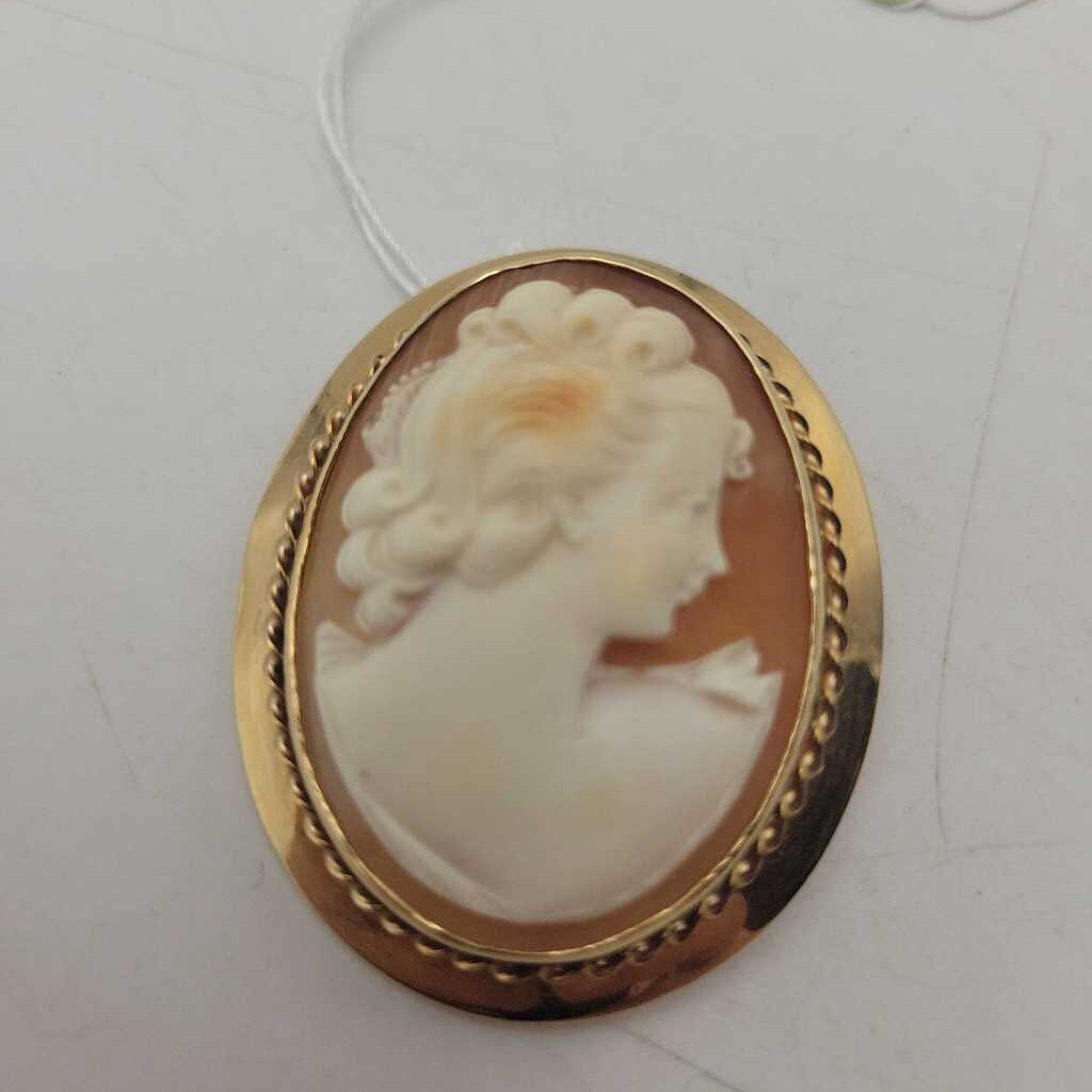 Vintage 10k Genuine Cameo Pendant Brooch 12.8g - #12113 (VT)