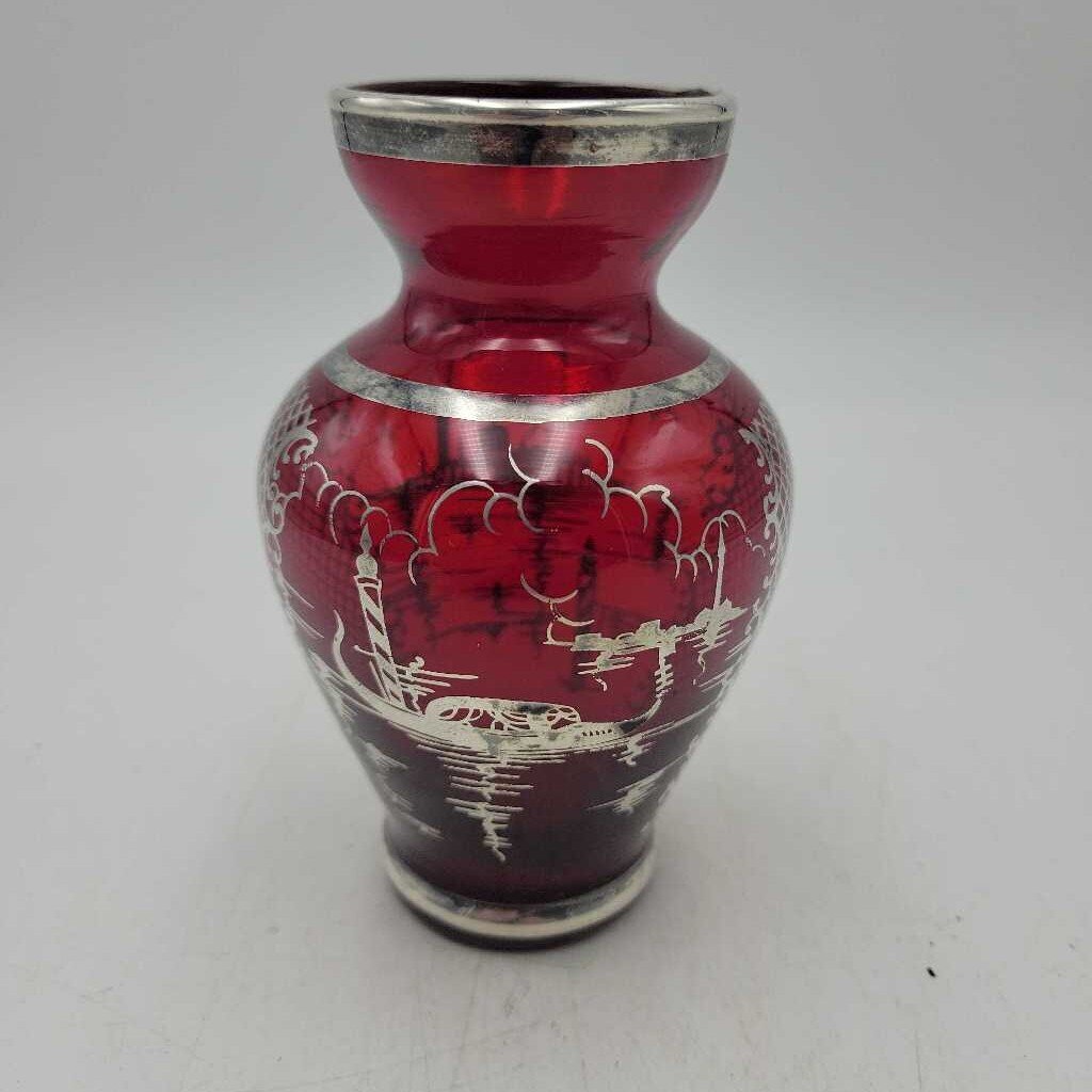 Red Silver Overlay vase (DS) 3228