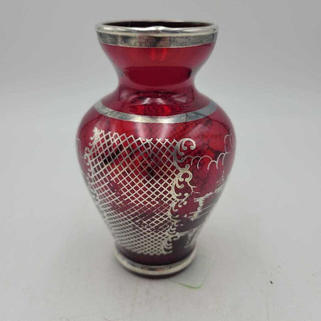 Red Silver Overlay vase (DS) 3228
