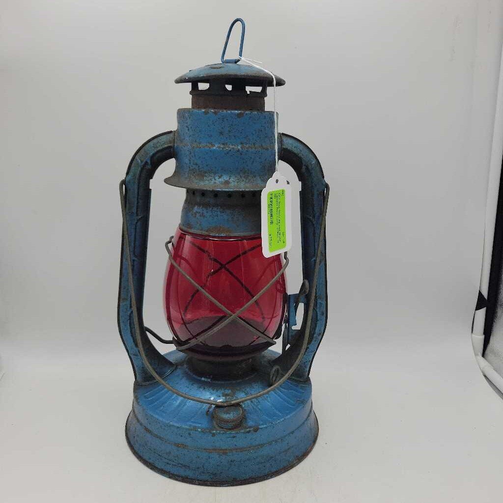 Blue Dietz #8 Red Globe Lantern Barn Lamp (GEC)