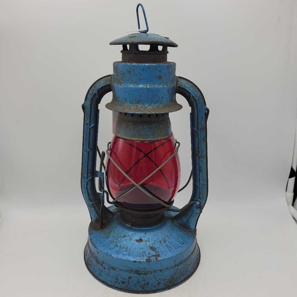 Blue Dietz #8 Red Globe Lantern Barn Lamp (GEC)