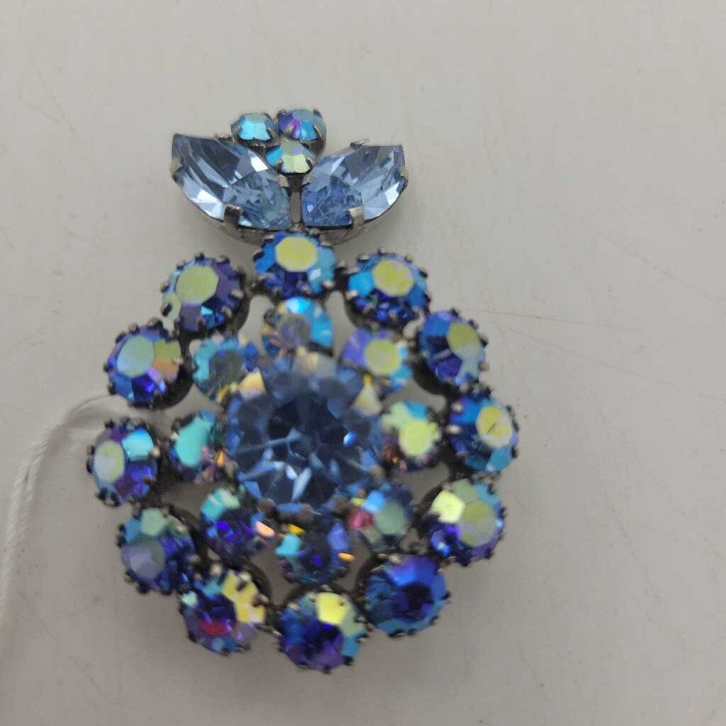 Vintage Blue Rhinestone Brooch - #12182 (VT)