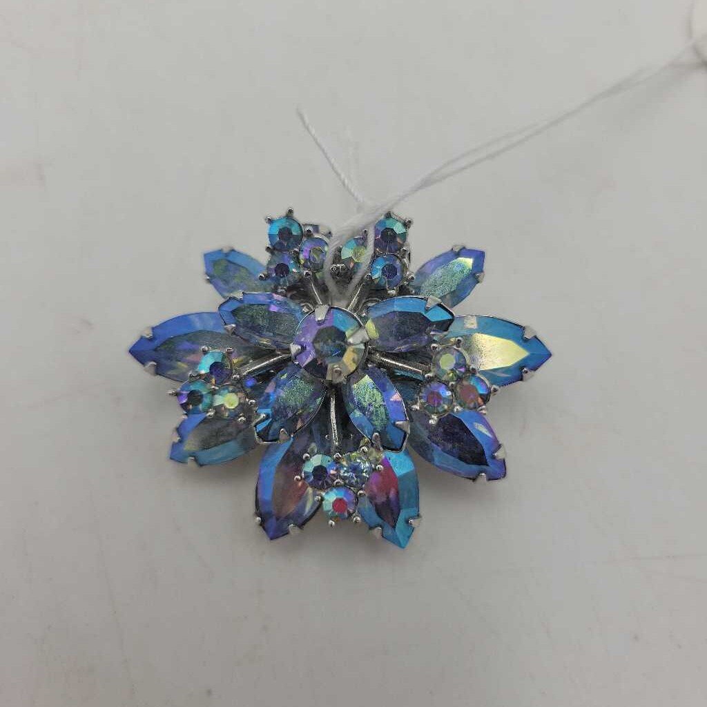 Vintage Blue Rhinestone Brooch - #12183 (VT)