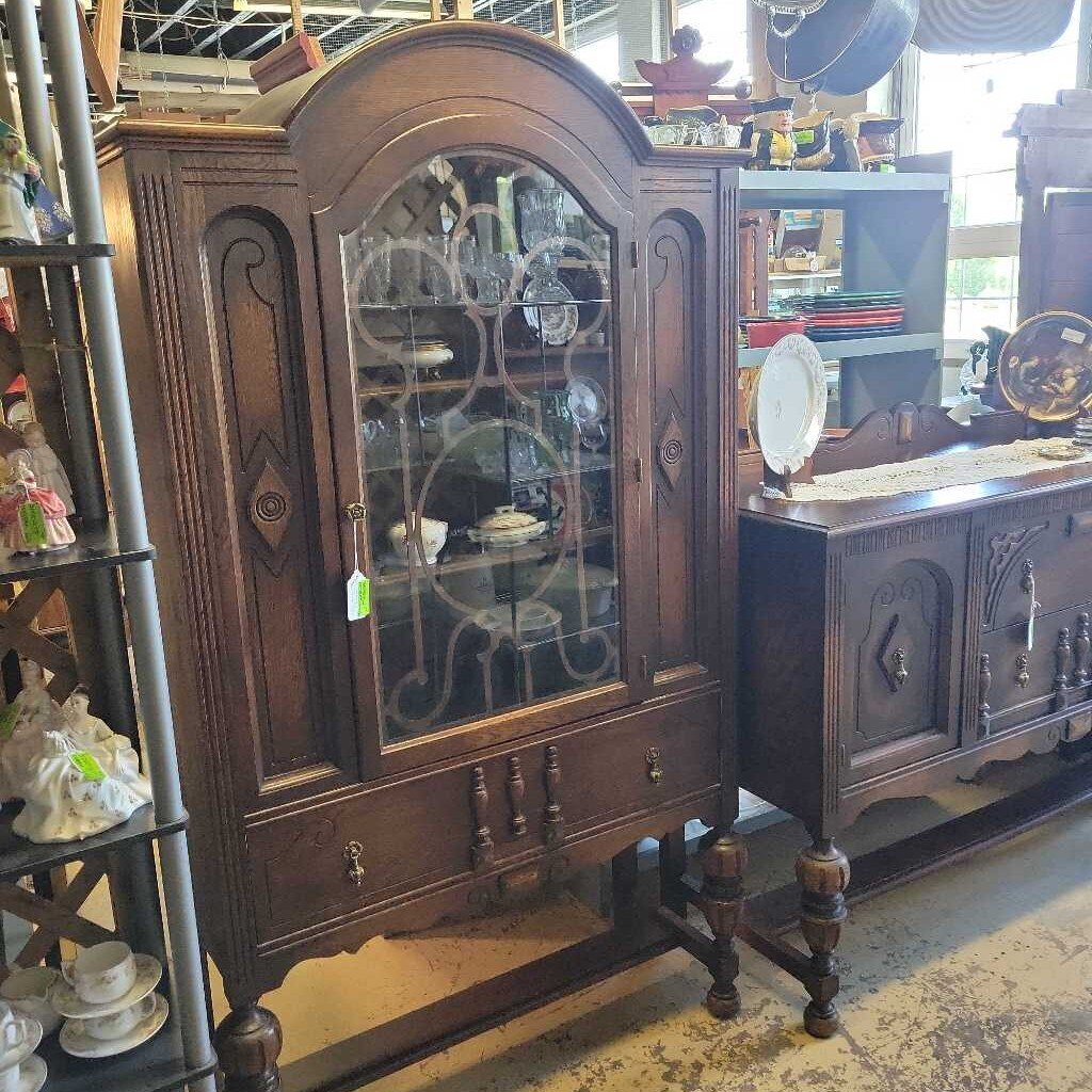 1920's Jacobean style Oak China Cabinet (NS) 548