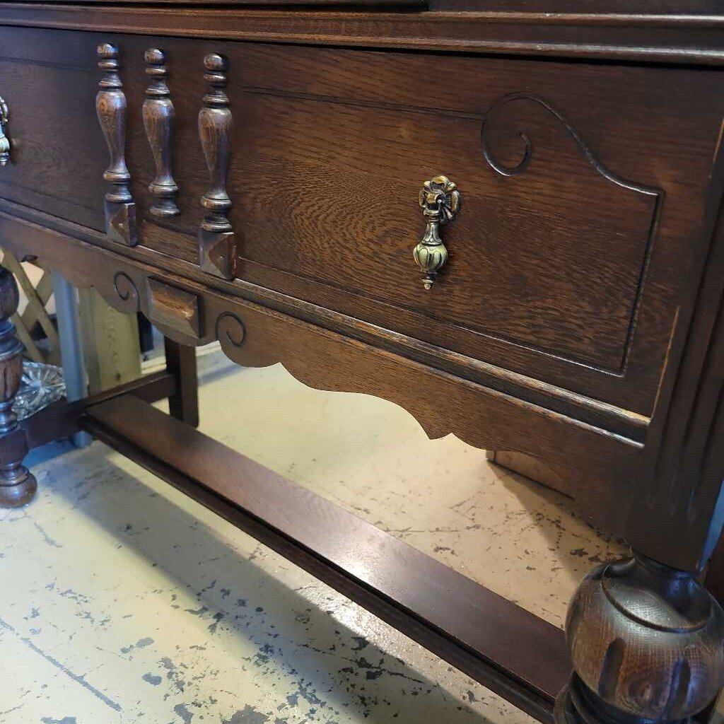 1920's Jacobean style Oak China Cabinet (NS) 548