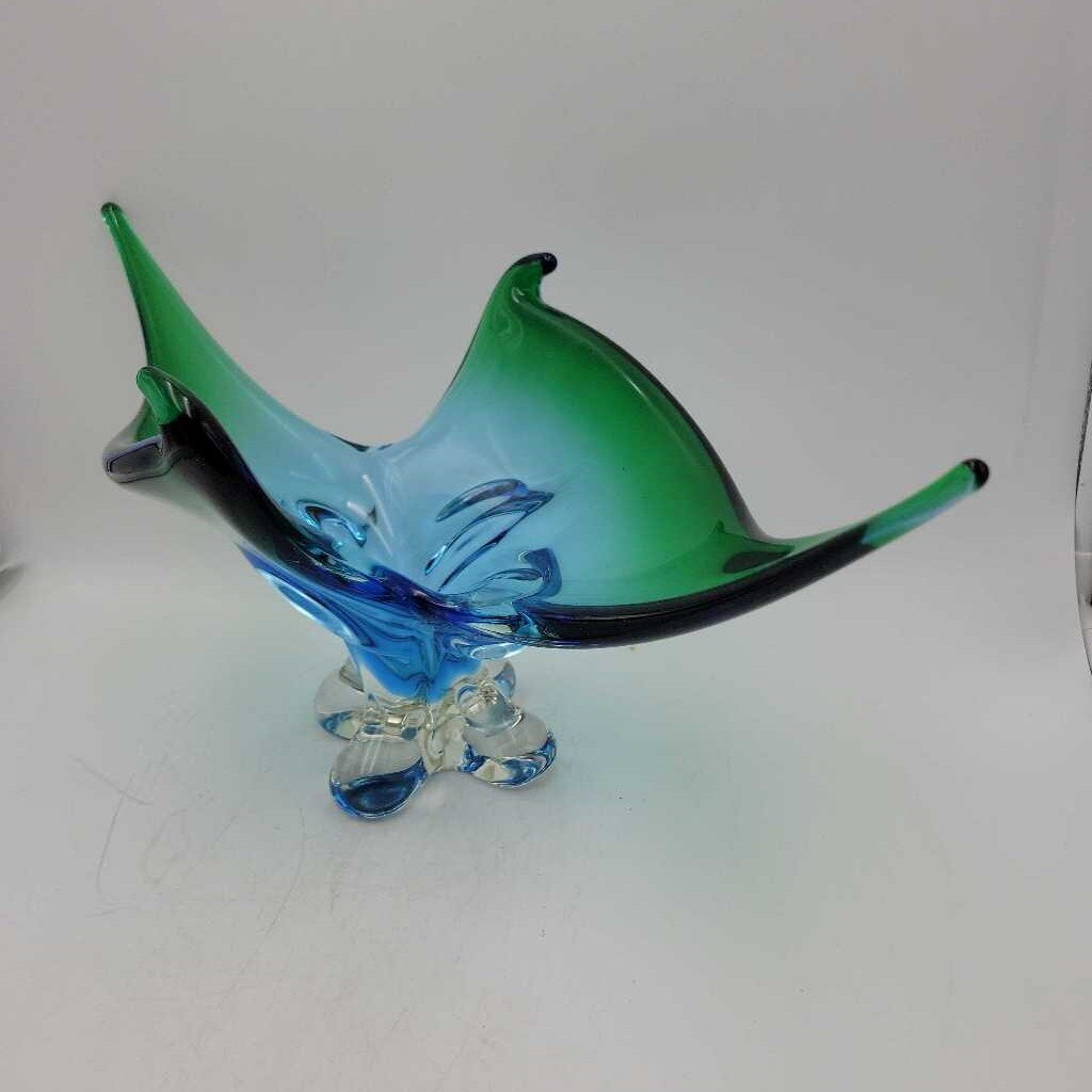 Art Glass- Green & Blur Wave Bowl