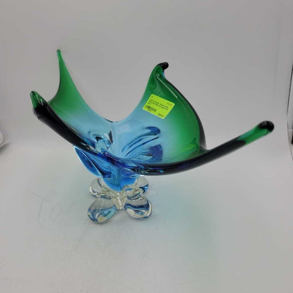 Art Glass- Green & Blur Wave Bowl