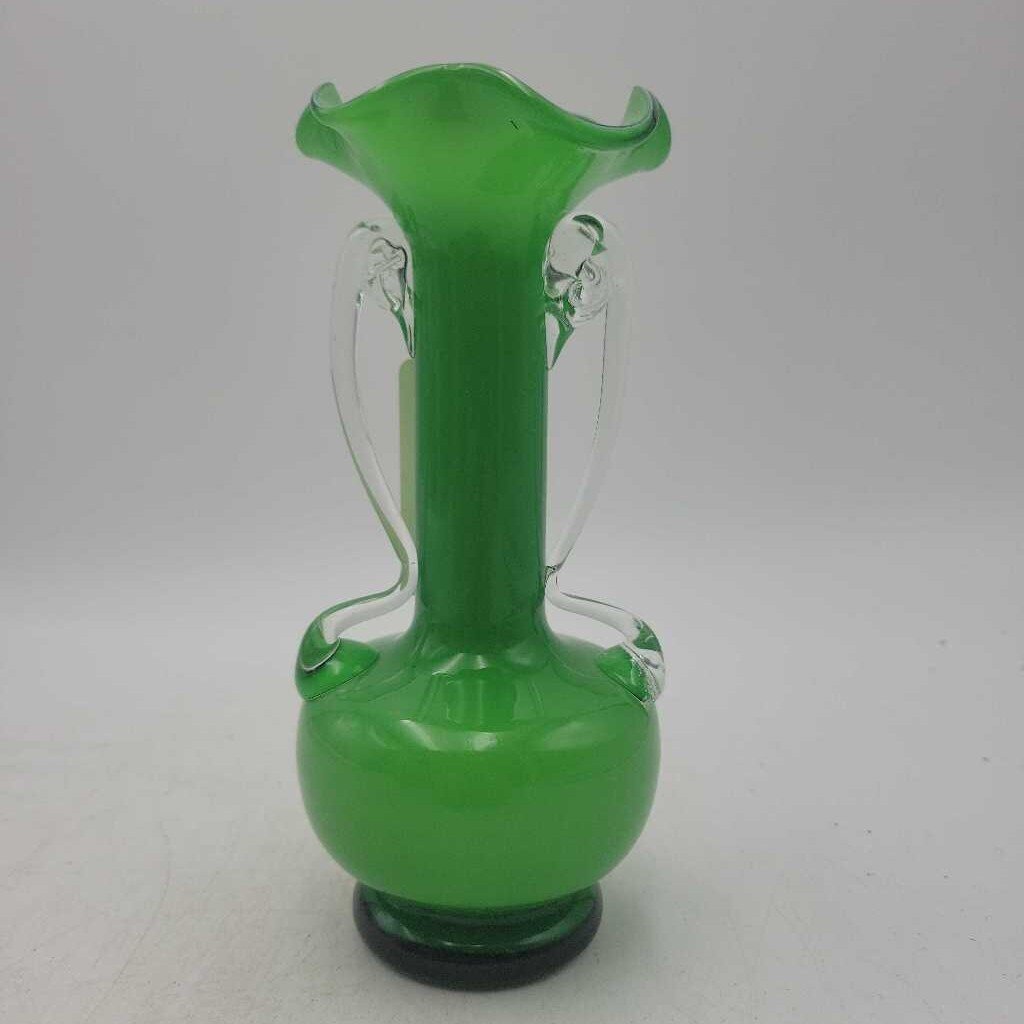 Green vintage art glass vase
